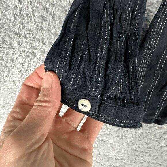 J Jill Women's Long Sleeve V Neck Boho Blouse M Navy Tan Embroidered - Picture 14 of 15